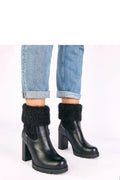 bottines femme noir cuir écologique talon bloc haut stable bout rond plateau semelle crantée doublure douce revers faussefourrure tige longue