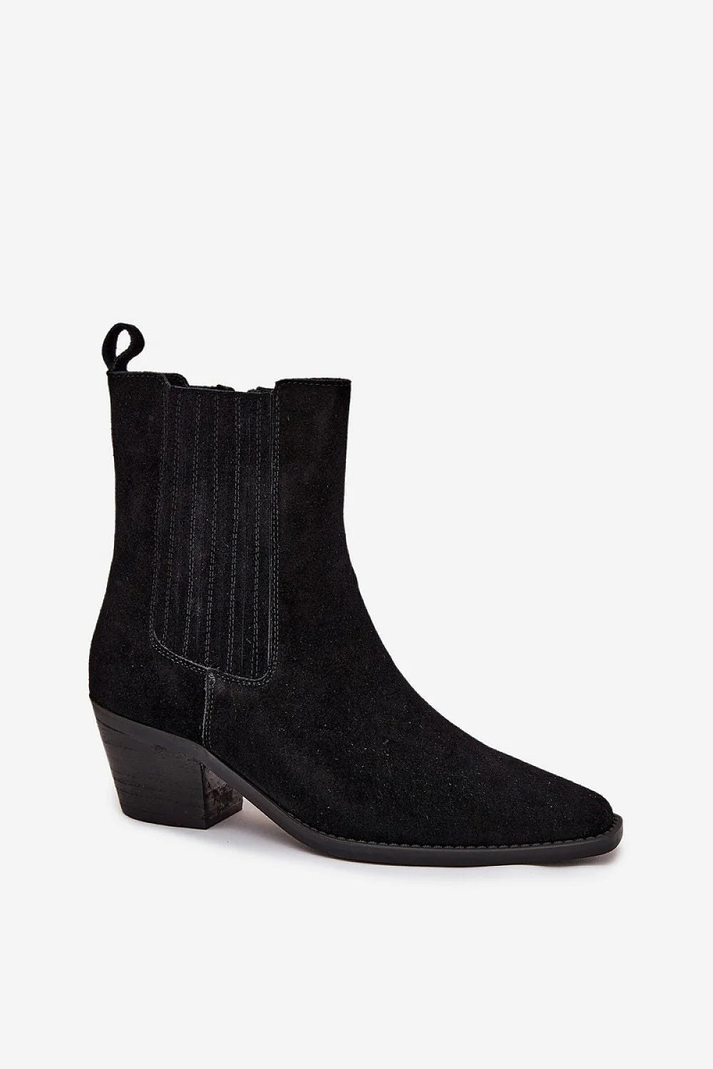 bottines femme daim suédé naturel noir mi cheville western chelsea bout pointu talon cubain bas doublure fourrure fermeture zippée