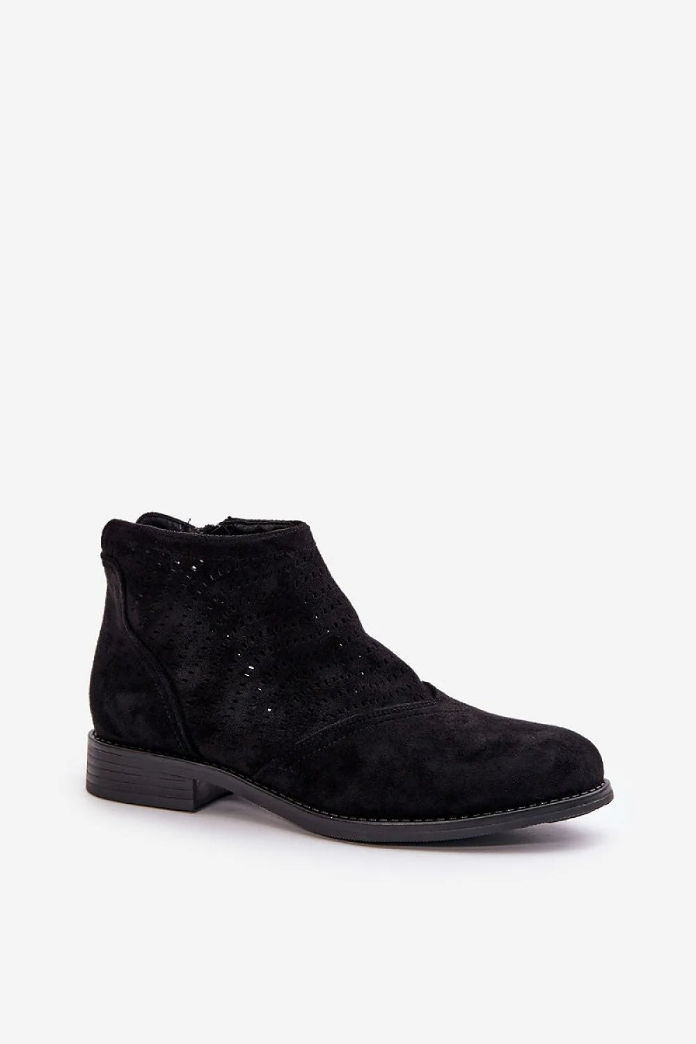 Bottines pour femmes style moderne élégant cuir suédé nubuck perforé talon bas fermeture éclair cheville noire occasion quotidienne