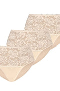 lot trois culottes taille haute couvrance maintien dentelle florale ajourée coton élasthanne extensible beige douceur discrétion