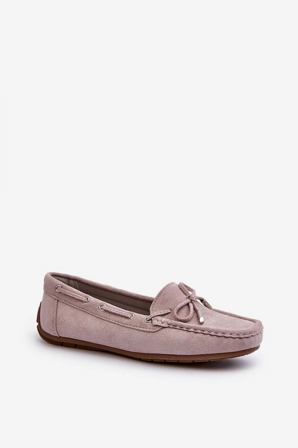 Mocassins pour femmes style classique élégant rose pâle éco-suède nœud décoratif semelle antidérapante confortable coupe basse