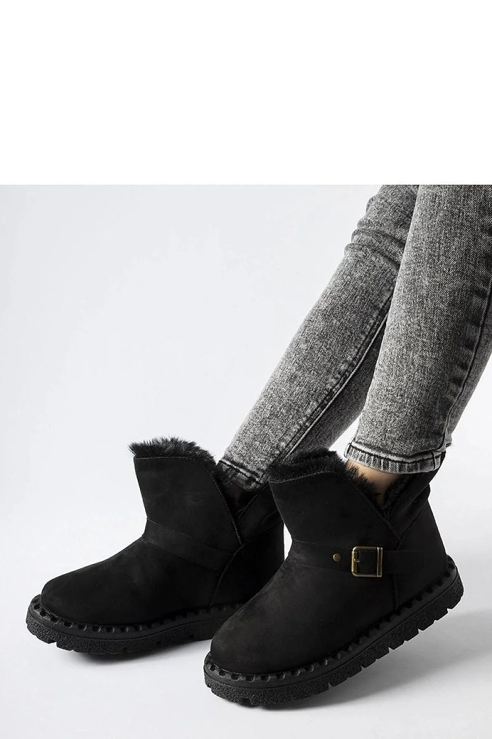 Bottines de neige pour femmes style Chelsea en suède noir doublure fourrure synthétique talon compensé boucle dorée