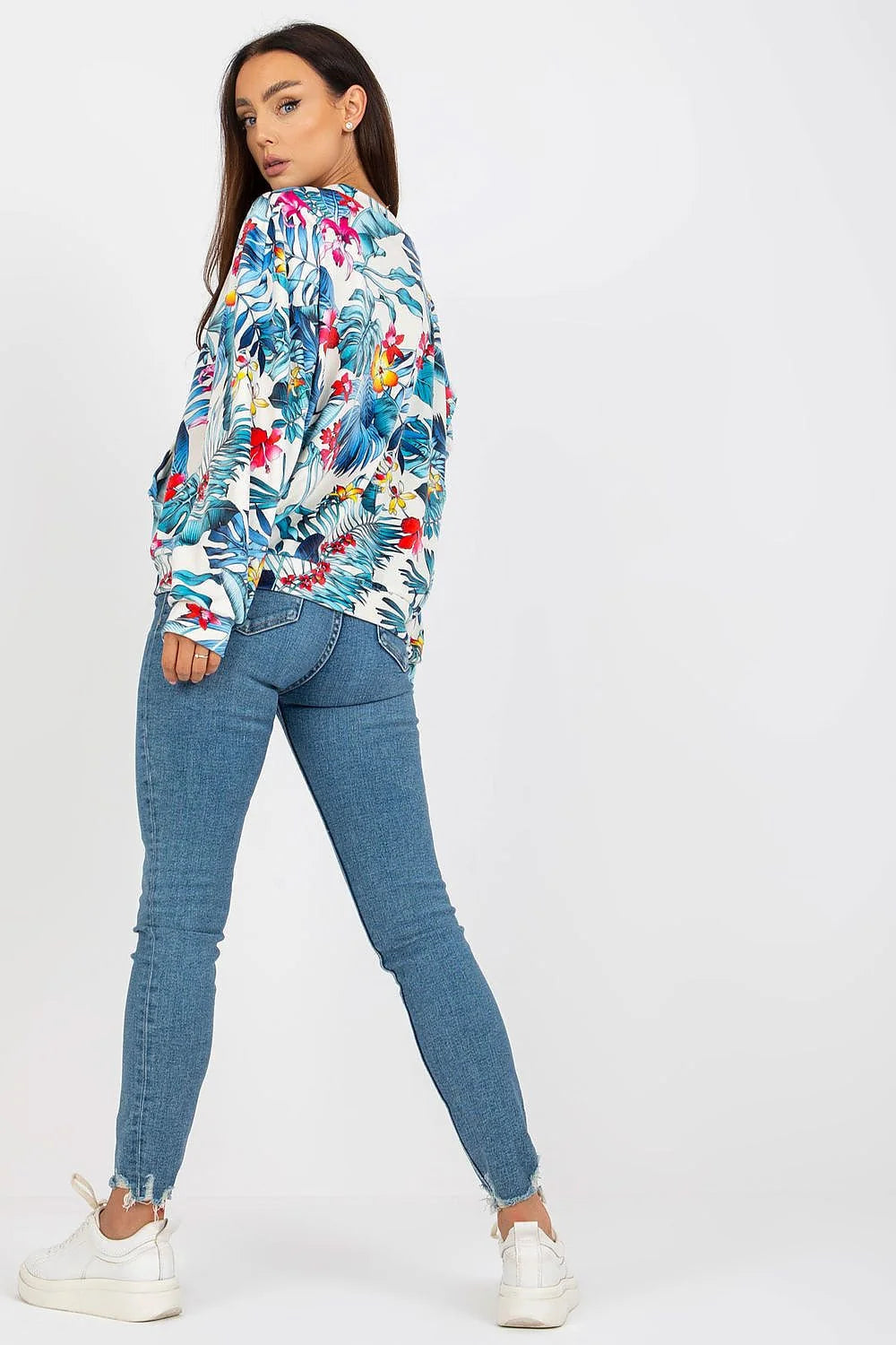 Sweatshirt Rue Paris floral tropical femme manches longues encolure ronde poche kangourou elasthanne viscose