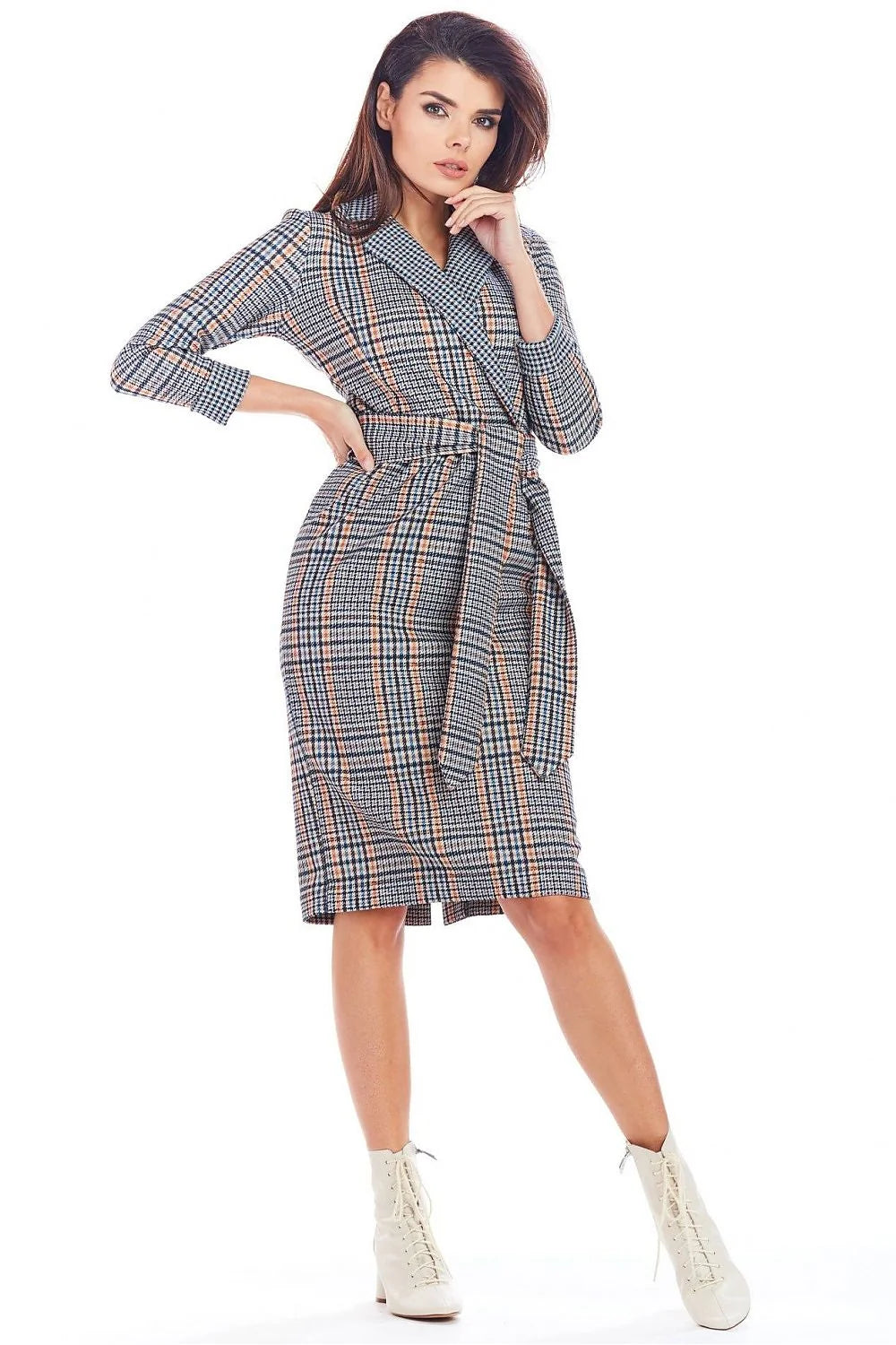 Robe de chambre coton doux casual élégante à carreaux ceinture nouée confort maison loungewear