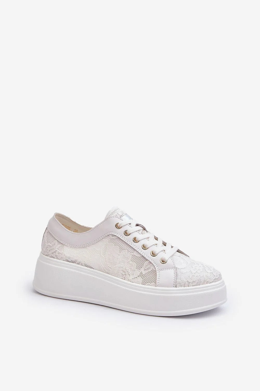 Chaussures de sport féminines en dentelle blanche S.Barski confortables plateforme cuir artificiel style casual chic