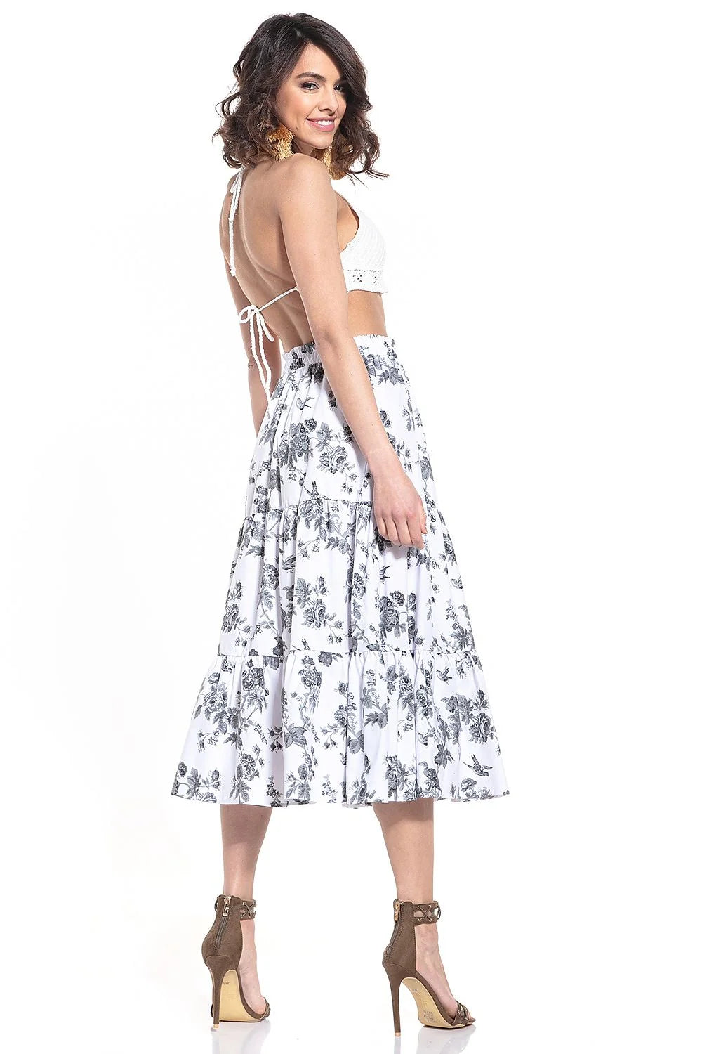 Jupe longue camouflage coton évasée avec ceinture élastiquée pour femme moderne tendance style urbain