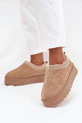 bottes neige femme suédine écologique beige camel bordure broderie zigzag fourrée doublure plateforme caoutchouc crantée antidérapante confortable chaude