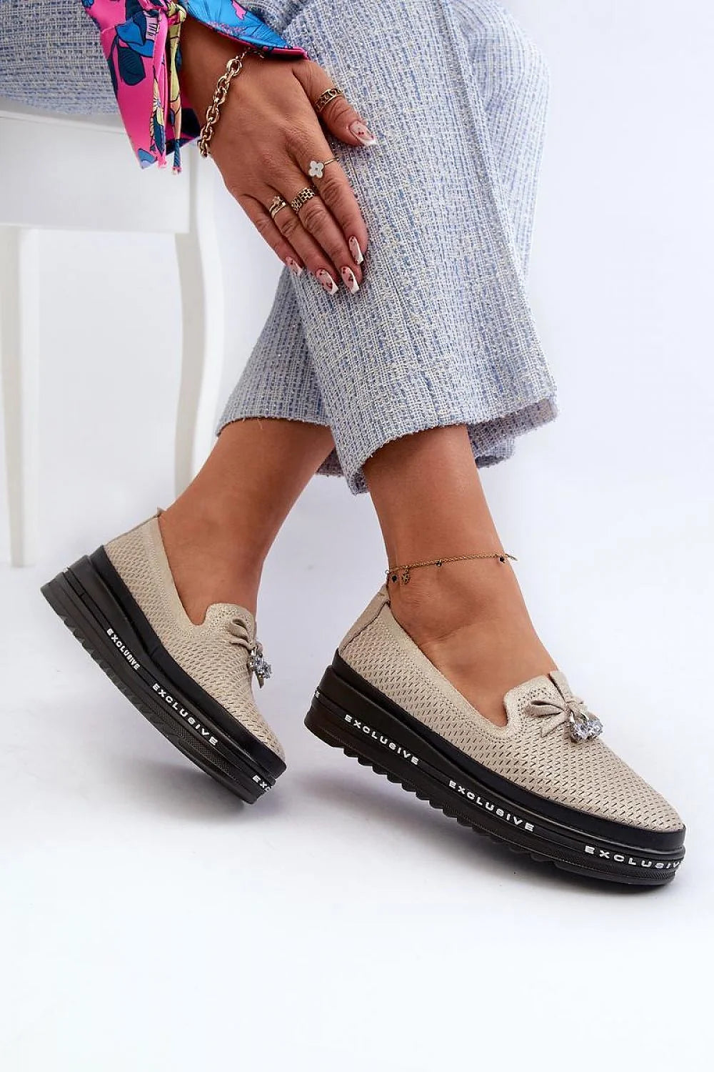 Mocassins femmes design moderne élégant mocassins plateforme cuir naturel beige semelle épaisse style casual chic S.Barski