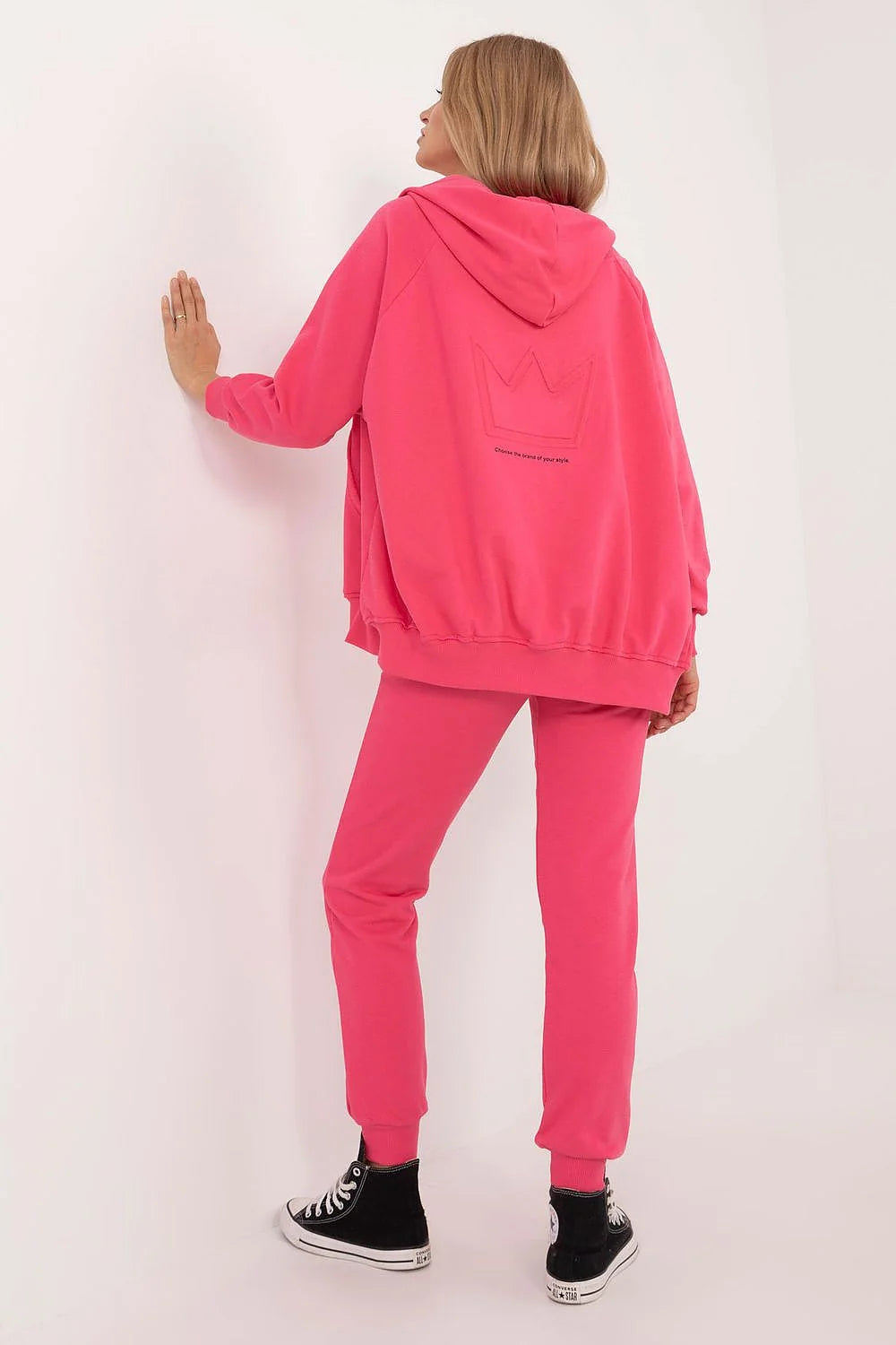 Ensemble de survêtement pour femme style décontracté t-shirt sweat capuche pantalon couleur rose vive coton polyester confort respirabilité