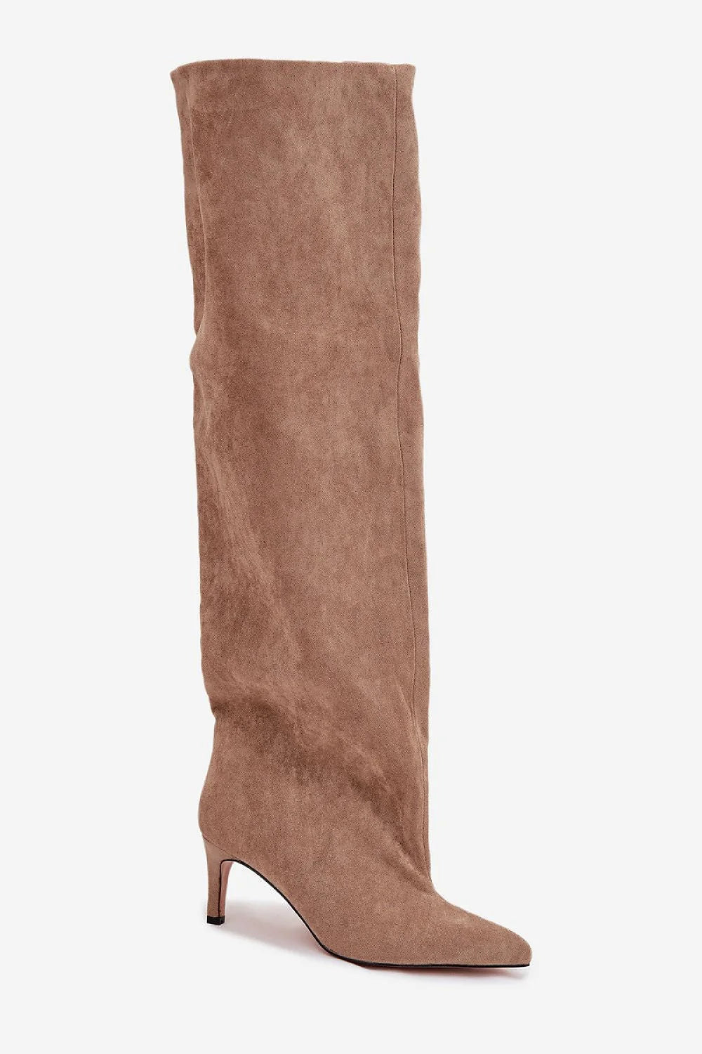 cuissardes femme cuir suédé taupe tige longue effet slouch enveloppant bout pointu talon fin élégantes confortable durable chic soirée automne