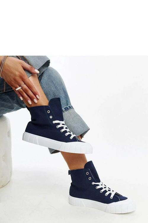 baskets montantes Solea bleu marine toile supérieure semelle plateforme gomme blanche lacets blancs œillets argentés maintien cheville confortable