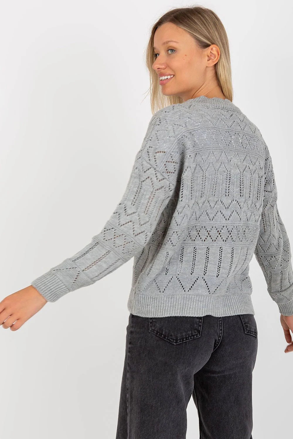 cardigan femme maille ajourée pointelle ivoire gilet boutonné colV coupe relaxed oversize tricot léger bordures côtelées boutons écaille