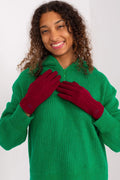Gants élégants pour femmes en bordeaux tissu lisse isolé patchs décoratifs fleur brodée index coton élasthanne polyester