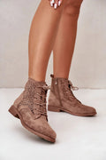 Bottines féminines en éco-suède design floral motif ajouré élégance moderne maintien cheville lacets zipper
