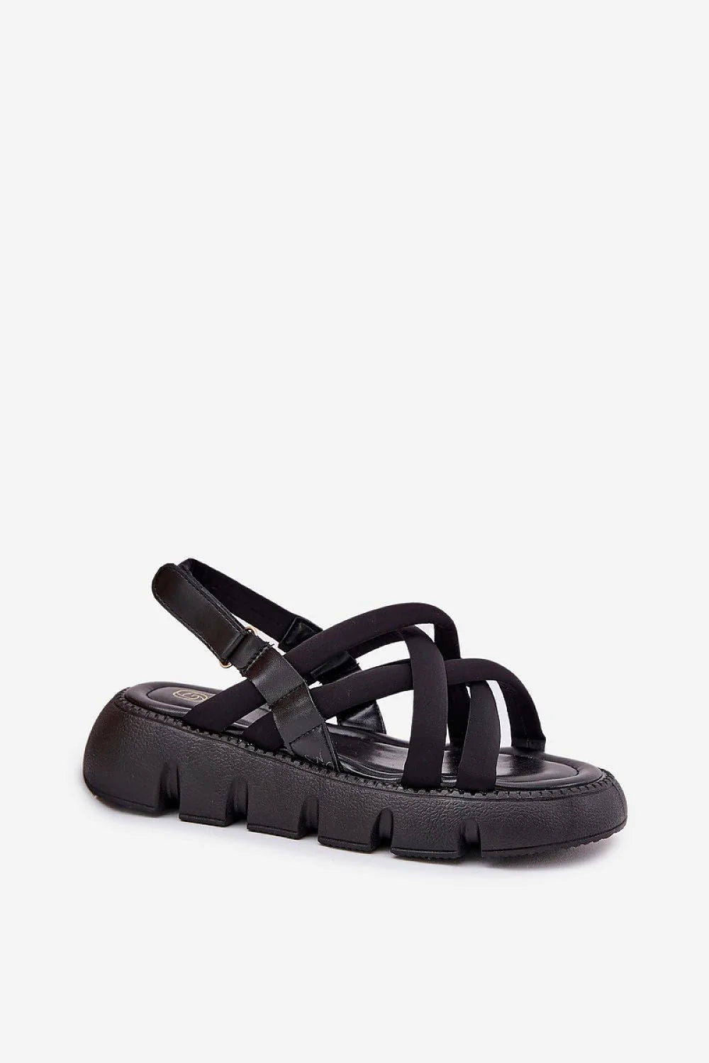 sandales plateforme femme modernes tissu noir cuir synthétique compensée 4cm semelle crantée caoutchouc brides croisées matelassées sangle cheville réglable velcro