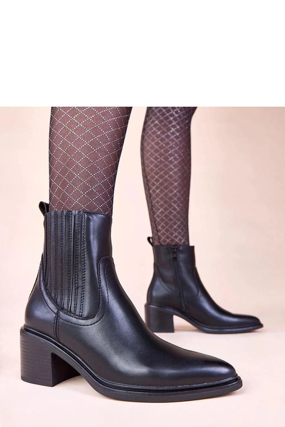 bottines femme chelsea noir effet cuir lisse talon bloc moyen 5cm bout effilé amande insert élastique zip intérieur