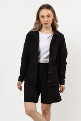 chemise femme manches longues col classique boutons cachés coton respirant noire taille ajustée coupe ample oversize texturée lin minimaliste élégante