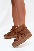bottes neige femme cuir écologique daim cognac montantes lacets fourrure doublée plateforme caoutchouc crantée antidérapante isolante confortable cheville