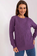 Pull pour femme en tricot violette motif géométrique texture losange coton laine doux manches longues encolure ronde coupe ample