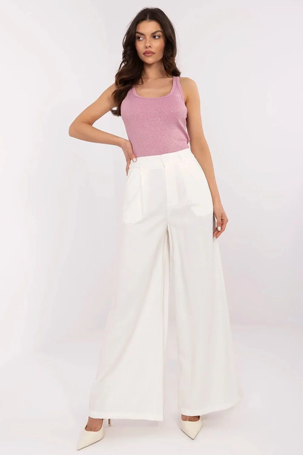 Pantalon femme NM style palazzo blanc en viscose haute qualité, confortables pour travail et occasionnels, soirée élégante