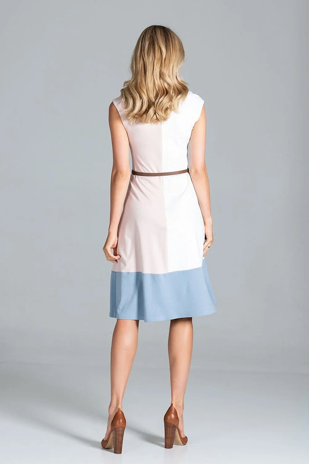 Robe élégante en coton polyester tricolore sans manches casual chic femme mi-longue été