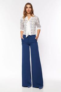 pantalon palazzo cobalt taille haute jambe extra large tombé fluide stretch confortable poches latérales silhouette allongée élégante professionnelle chic bureau