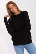 Pull féminin classique en maille polyester noir longues manches épaules tombantes coupe ample occasion décontractée