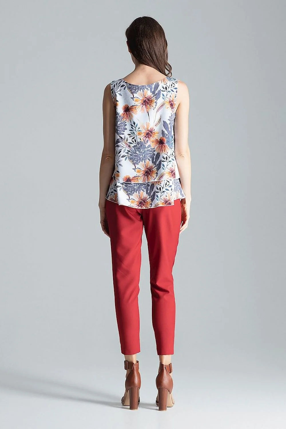 Haut élégant sans manches en polyester bleu marine coupe fluide superposition tissu femme moderne