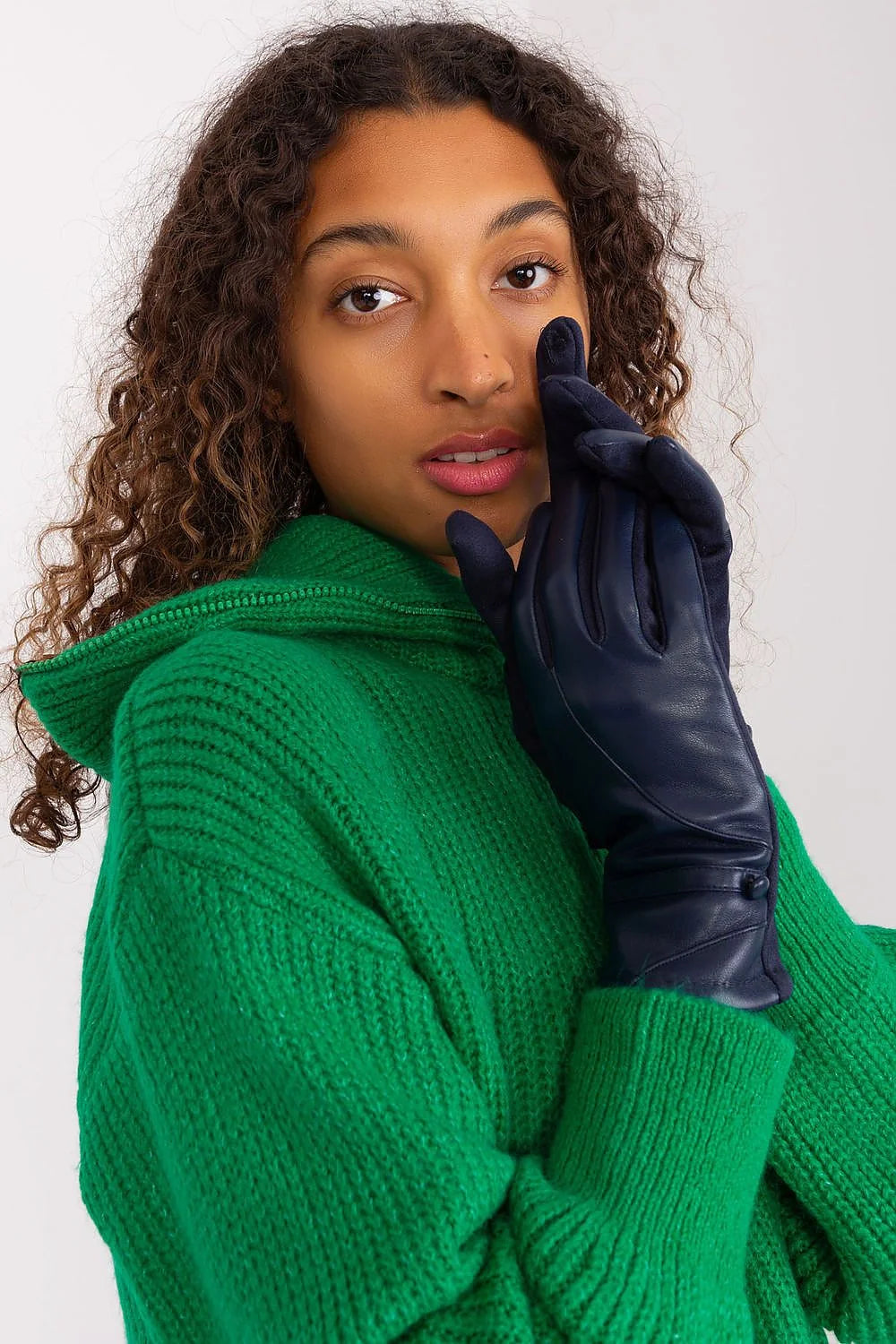Gants élégants pour femme en polyuréthane et polyester, bleu marine, style chic, manchons décoratifs, idéal pour l'hiver