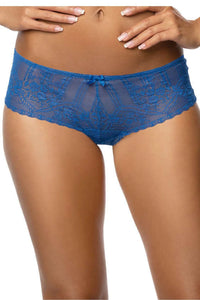 Strings Mat en Dentelle Bleue Shorty Taille Mi-Haute Finitions Raffinées Coton Élasthanne Polyamide Femme