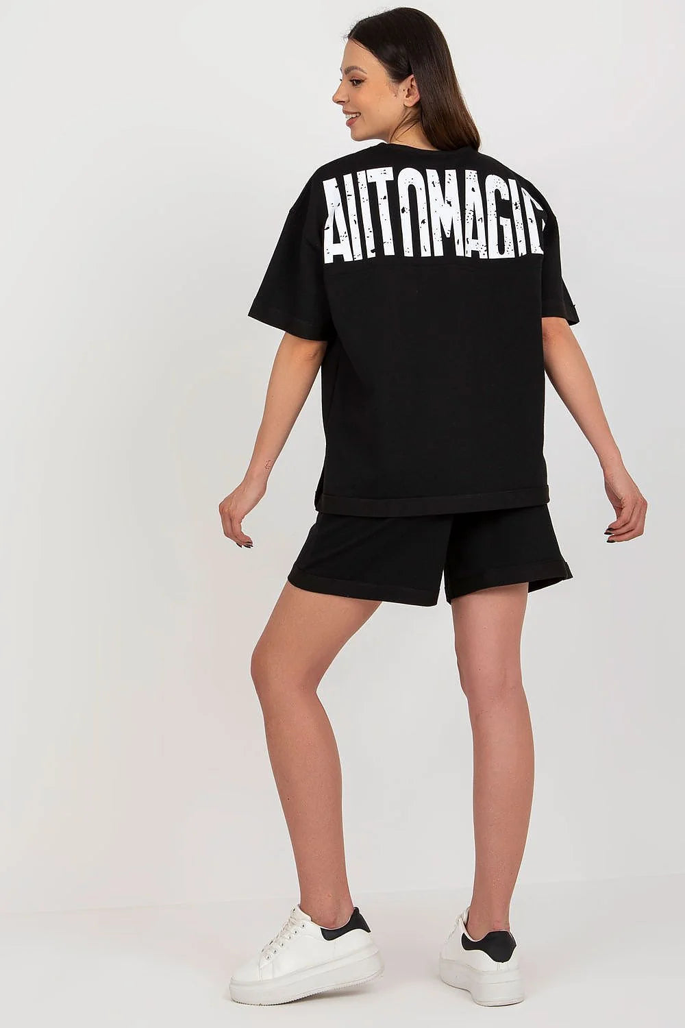 ensemble Badu chemisier oversize manches courtes encolure ronde short jersey coton noir coupe droite relax minimaliste sport chic confort décontracté