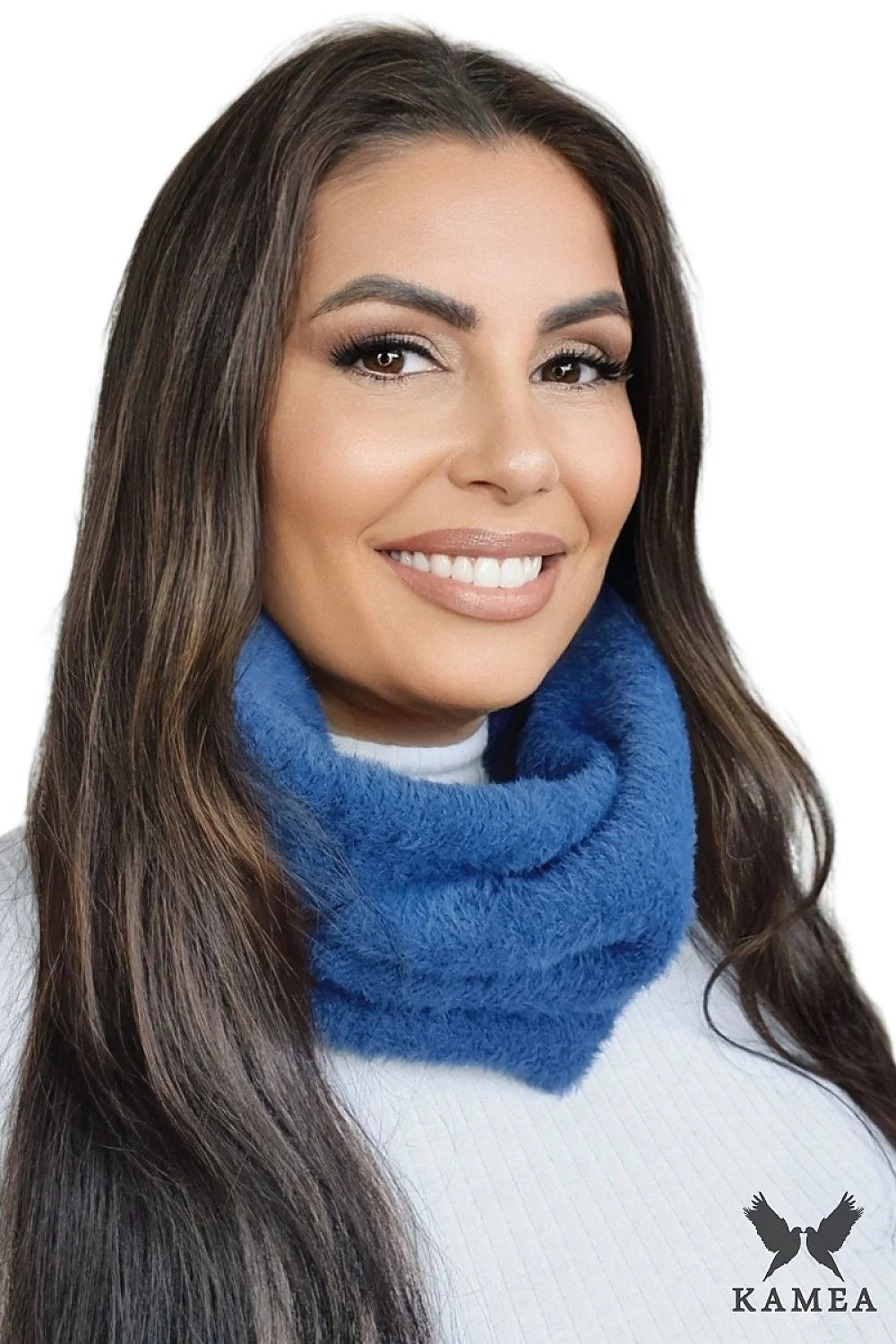 Écharpe infinie moderne pour femmes, douce et chaude, bleu profond, polyamide 100%, Kamea, hiver, automne, accessoire élégant