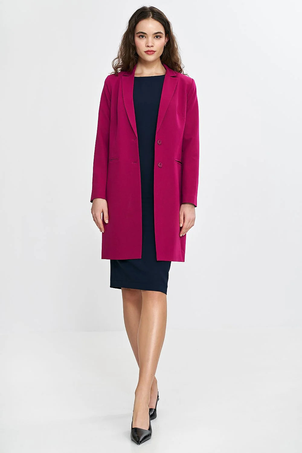 Robe de jour élégante ajustée sans manches encolure bateau dos en V jupe crayon couleur bleu marine femme