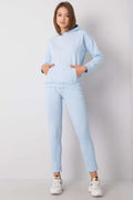 Ensemble sportswear pour femme en coton bleu pastel sweat-shirt hoodé pantalon jogger coupe ajustée