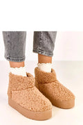 bottes neige fourrure synthétique mouton sherpa beige camel cheville bout rond plateforme 4cm compensée antidérapante doublure chaude rembourrée