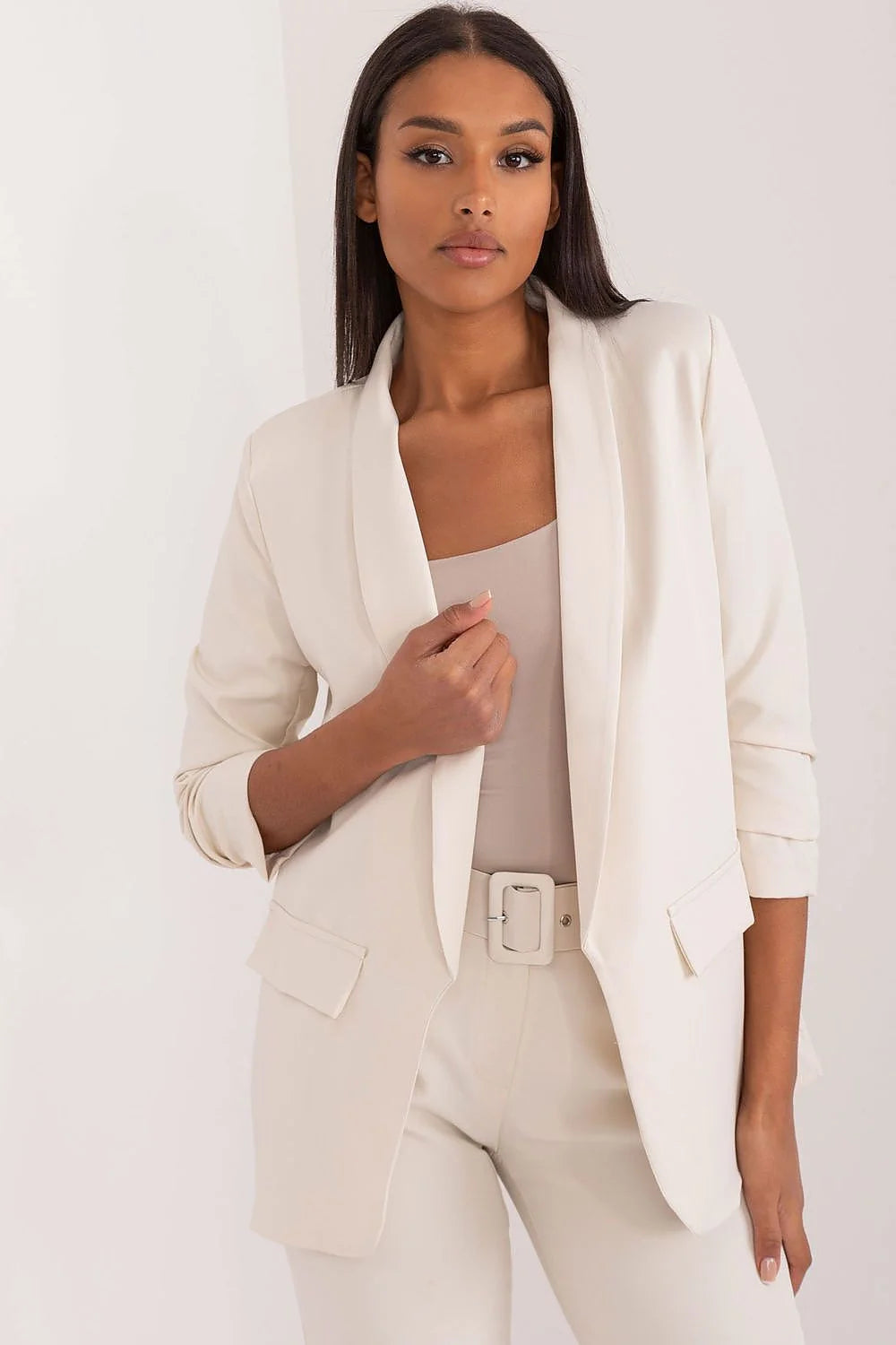 Veste Och Bella élégante pour femmes en polyester de haute qualité, blazer sans col en V, pantalon taille haute, ensemble mode intemporel pour occasion professionnelle ou habillée