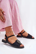 Sandales pour femmes style élégant en cuir artificiel noir occasion estivale sandales ouvertes boucle métallique détails décoratifs argentés