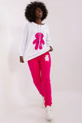 Sweatshirt et pantalon de jogging en coton ourson rose fuchsia motif décoration femme style moderne confortable