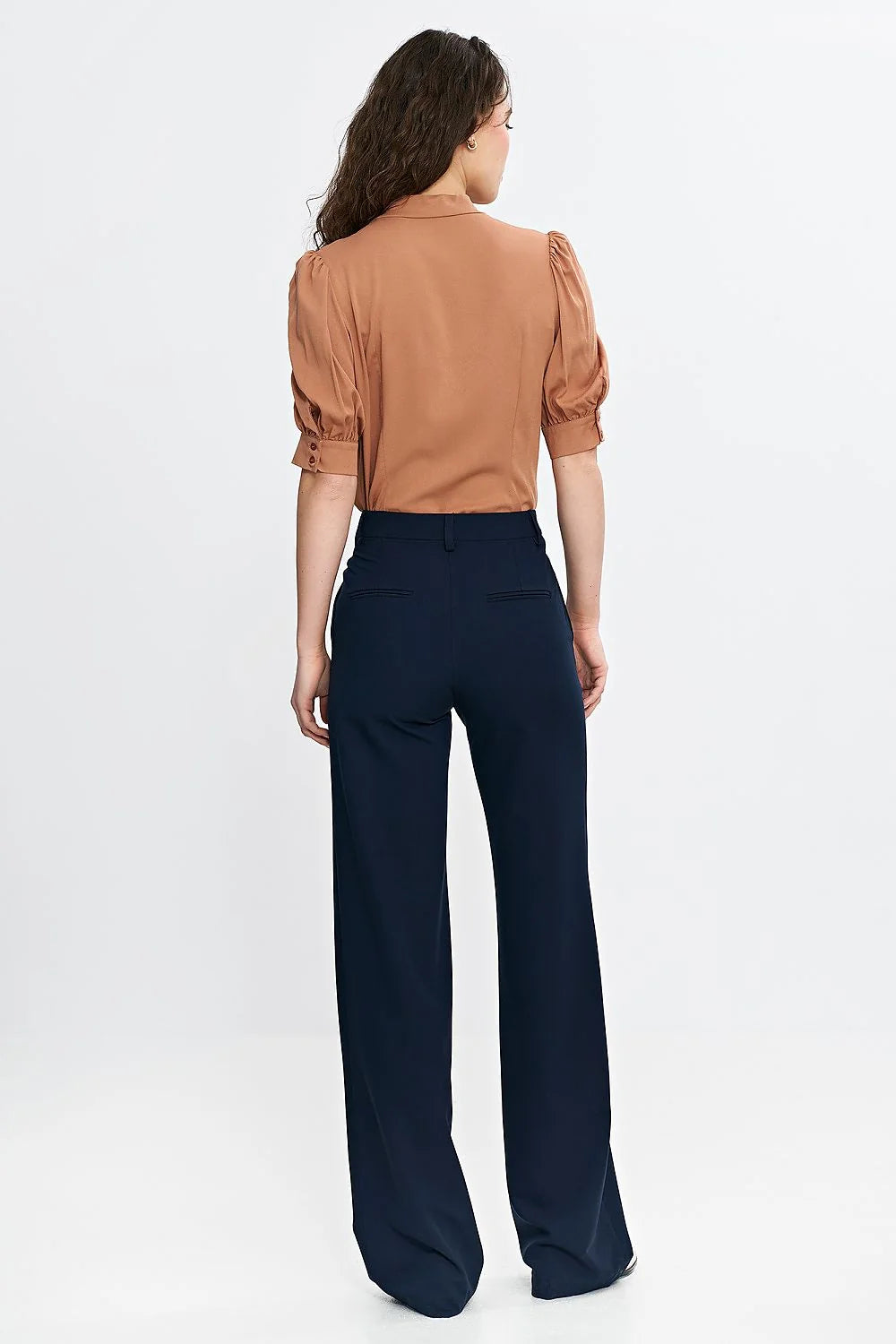 pantalon long Nife femme taille haute bootcut coupe ajustée jambe évasée élégant sophistiqué confortable soyeux fluide polyester soie