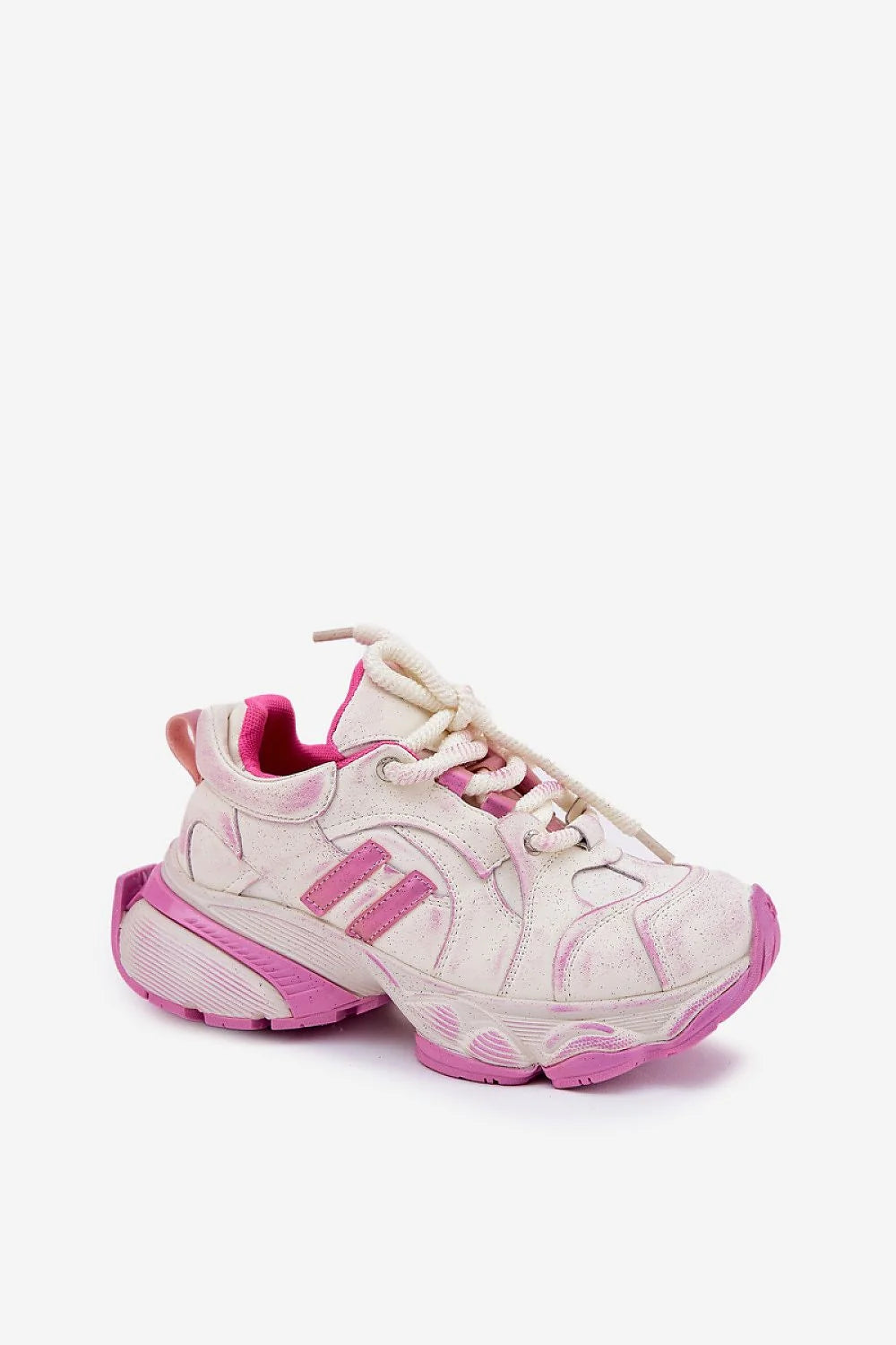 Chaussures de sport féminines modernes design chunky cuir rose blanc semelle épaisse lacets blancs style streetwear