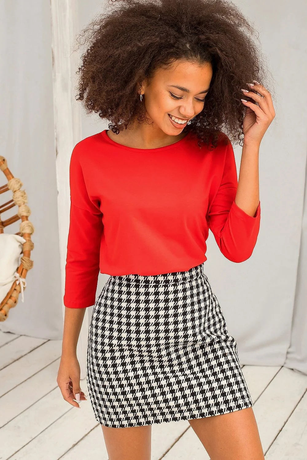 Chemisier femme coton élasthanne style décontracté gris clair manches trois-quarts col rond ample confortable