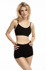 ensemble sousvetements femme brassiere shorty noir minimaliste confort respirant extensible sans coutures bande souspoitrine elastique bretelles fines taillehaute