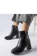 bottes bottines femme cuir lisse noir talon carré bloc glissière dorée latérale tirette cheville ajustée élégante moderne semelle caoutchouc adhérente