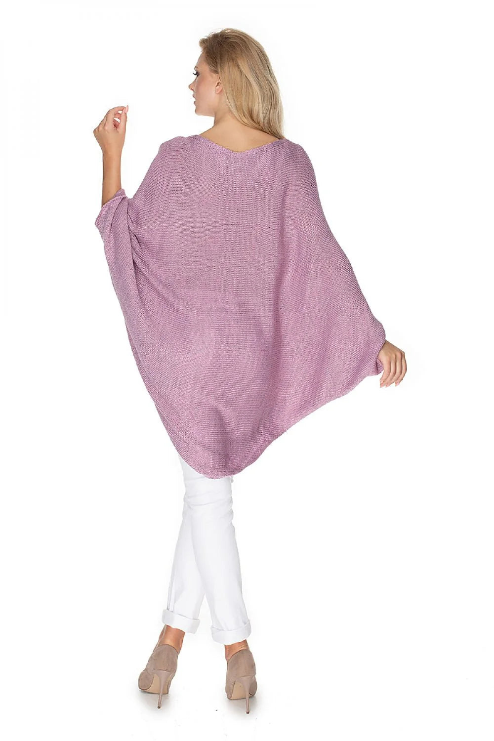 Poncho femme tricoté en maille bleu clair coupe oversize manches chauve-souris style décontracté chic
