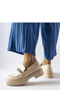 Mocassins pour femmes design moderne élégant beige simili-cuir sangle ornementale semelle épaisse confort occasion多种