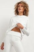 Ensemble hoodie et leggings femme blanc ample confortable sportif style décontracté