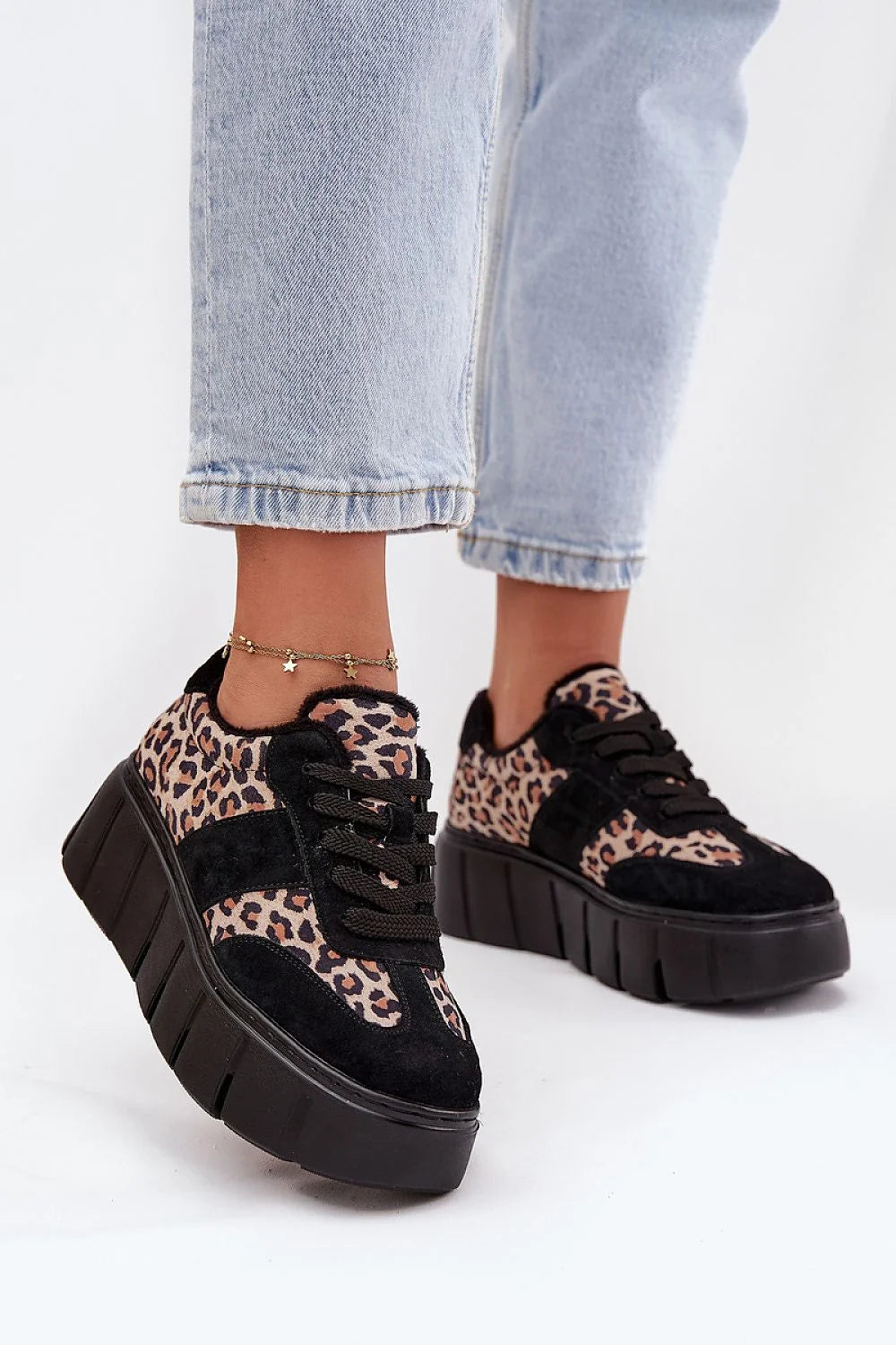 Vinceza sneakers femme plateforme massive suédine daim naturel lacets réglables doublure fourrure motif léopard semelle crantée antidérapante maintien col rembourré