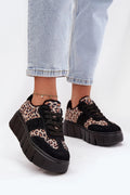 Vinceza sneakers femme plateforme massive suédine daim naturel lacets réglables doublure fourrure motif léopard semelle crantée antidérapante maintien col rembourré