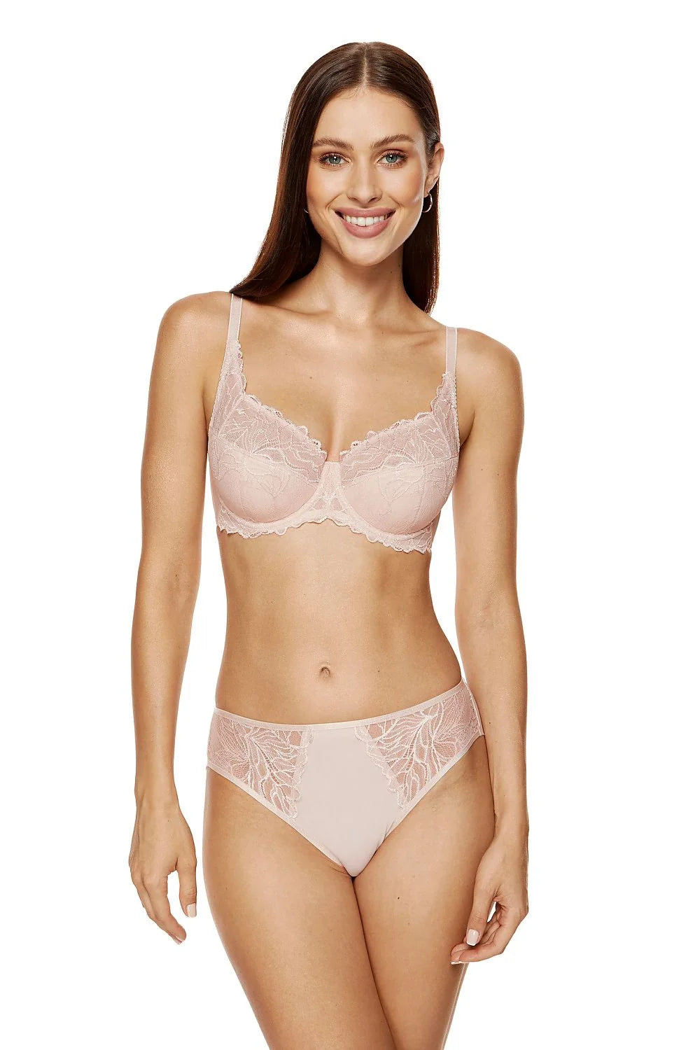 Ensemble de lingerie féminine élégant dentelle florale nude rose soutien-gorge culotte microfibre doux confort ajustable Poland