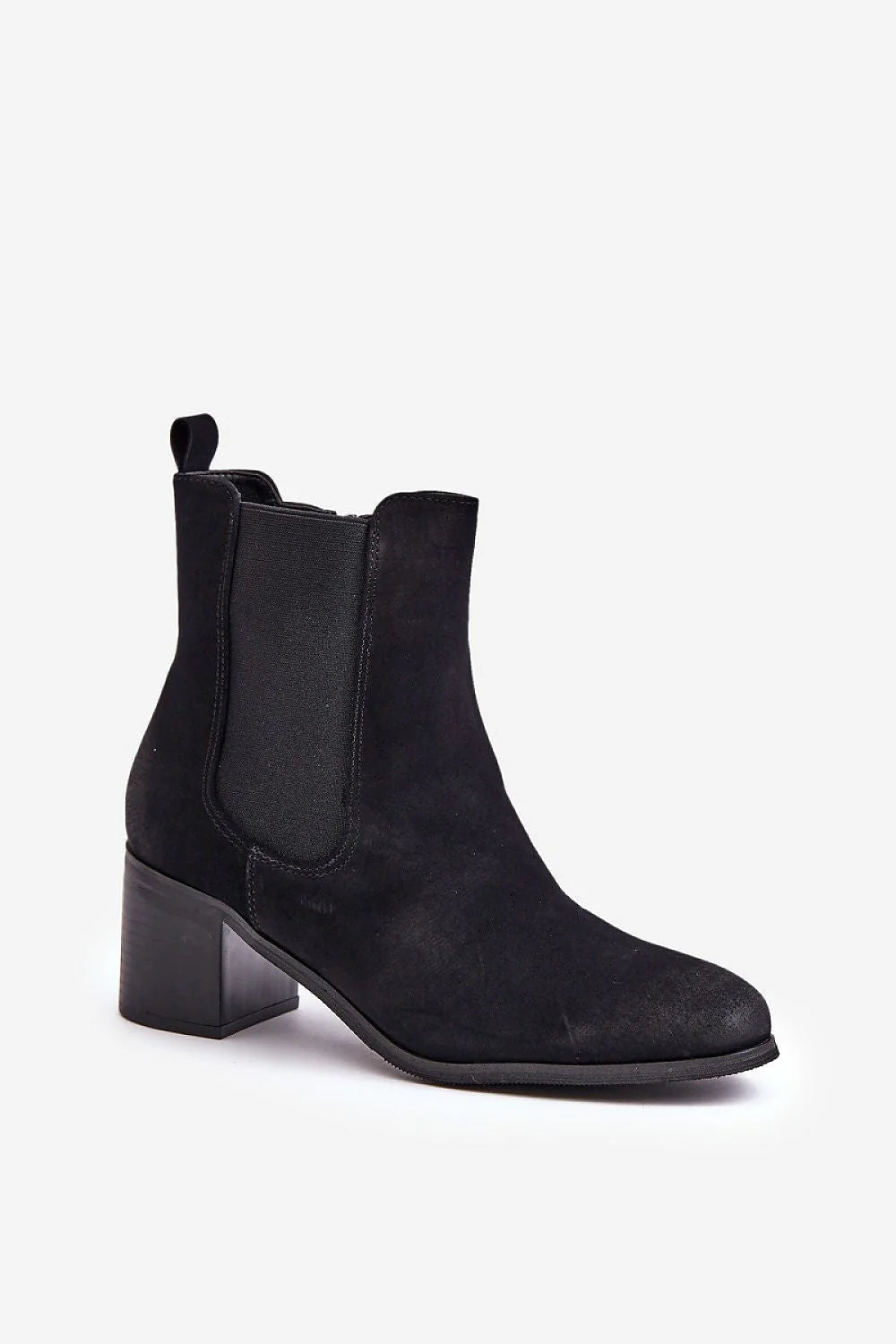 Bottines Chelsea pour femmes en suédine écologique noir talon carré 5 cm élastique latéral fermeture éclair discrète coupe ajustée cheville élégance moderne